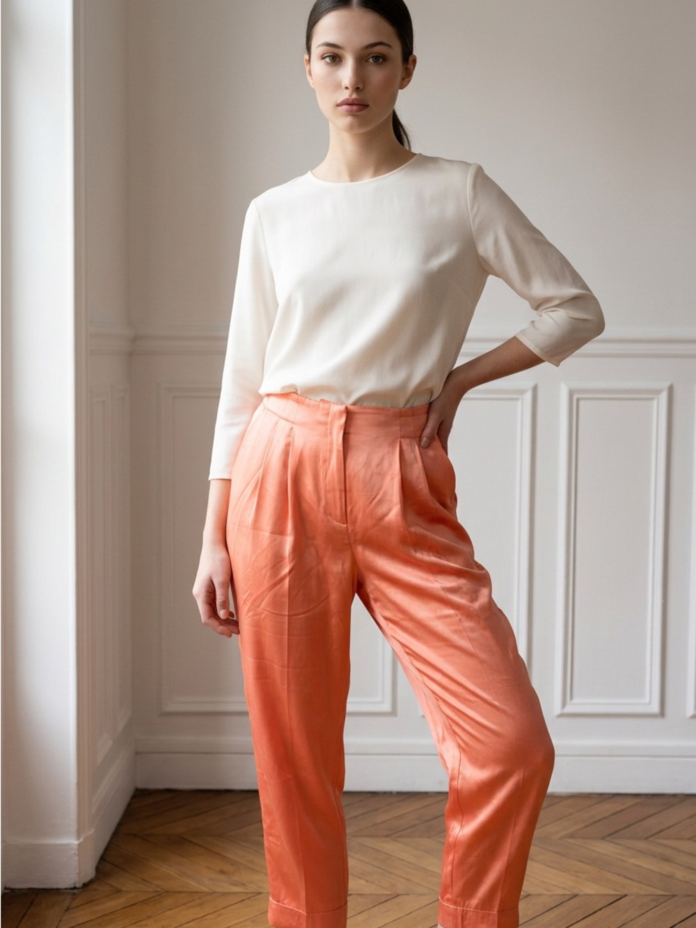 Express Women’s Orange Sz XL Pleated Zip Fly Elastic Waist Ankle Wide Leg Pants